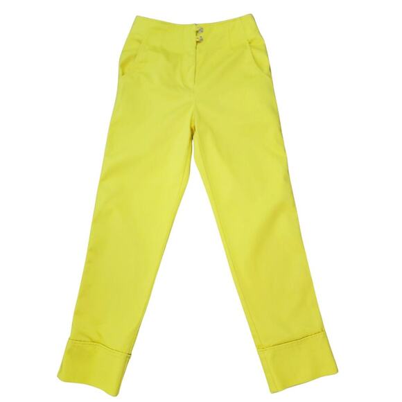 MAEVE High Waist Yellow Cigarette Capri Pants Womens 6 Glamorous Versatile Rich - Picture 3 of 14